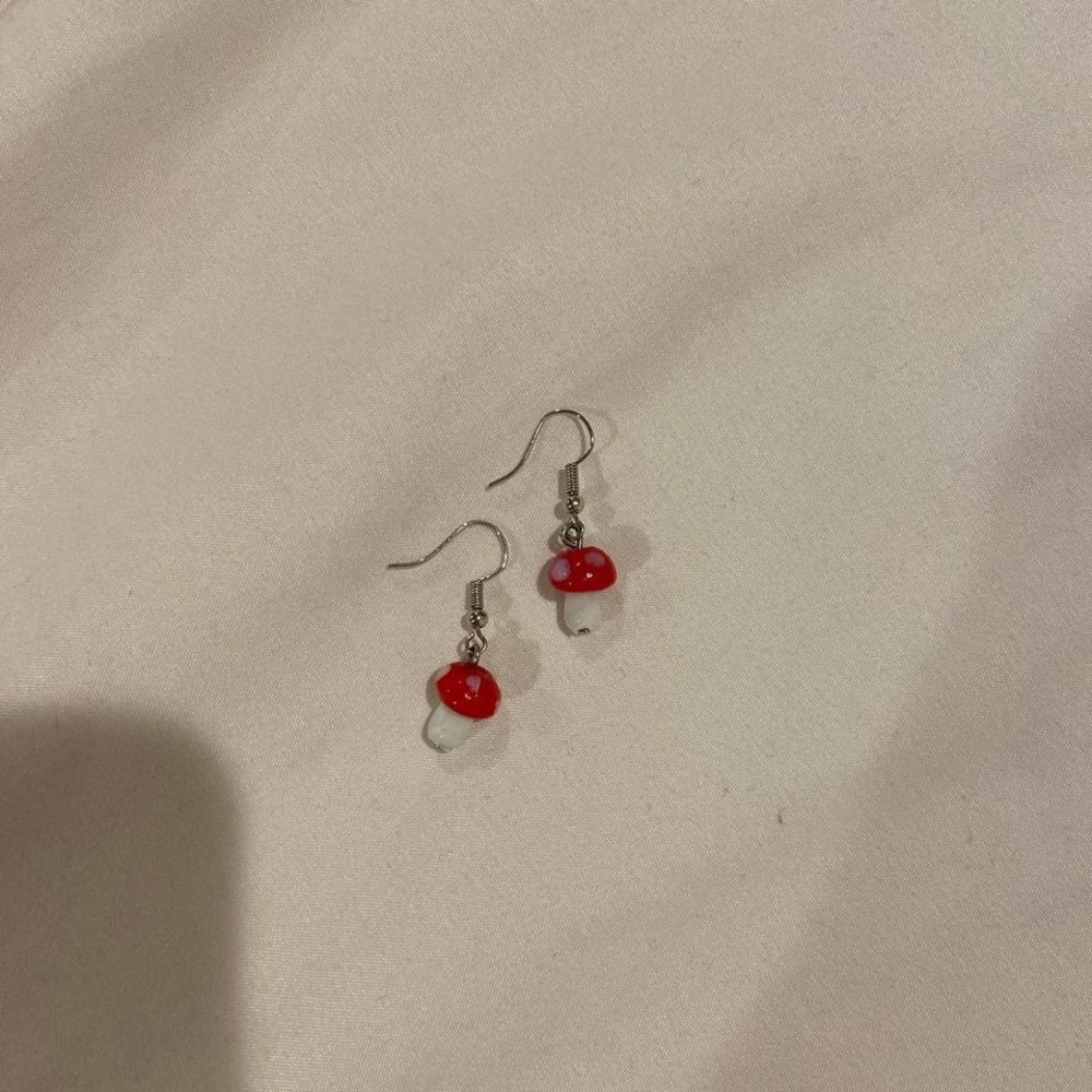 silver mushroom dangle earrings